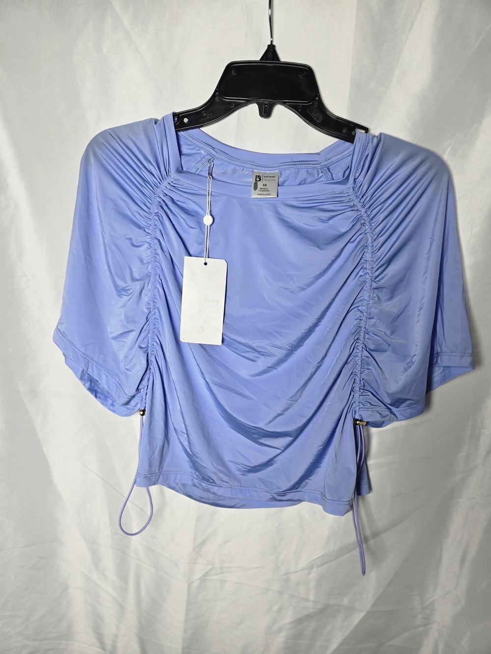 BuffBunny Light Blue Ruched Short Sleeve Crop Top